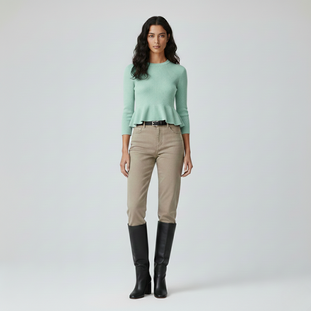 Pull à côtes à basque pour femme