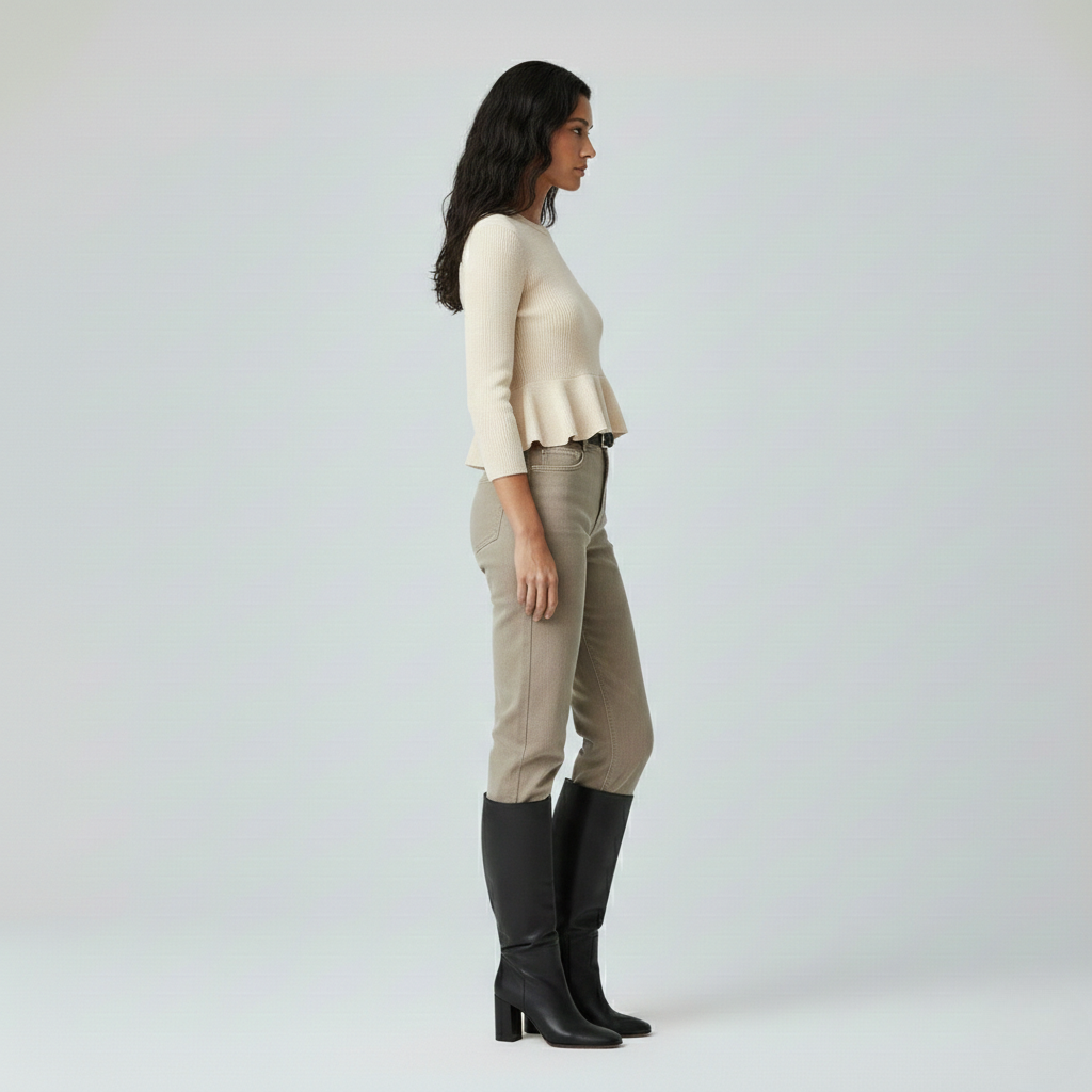 Pull à côtes à basque pour femme