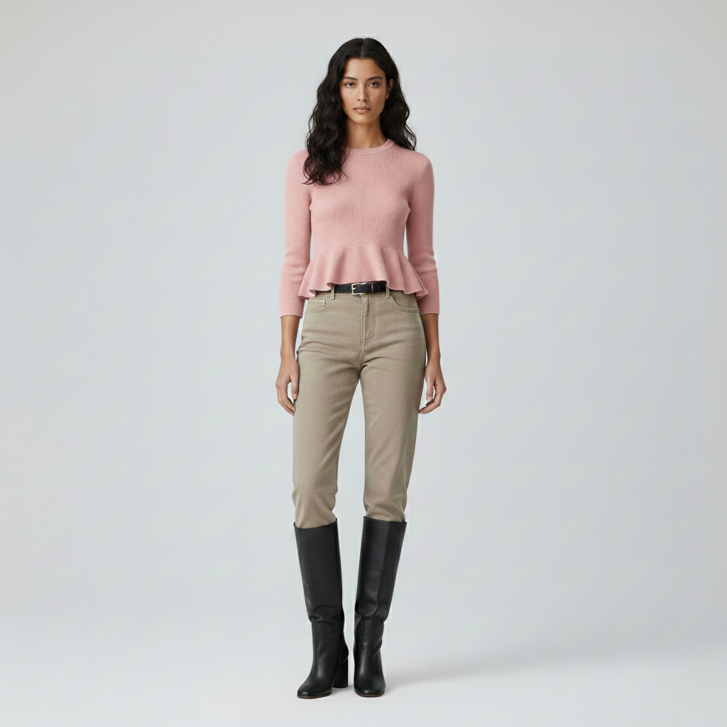 Pull à côtes à basque pour femme