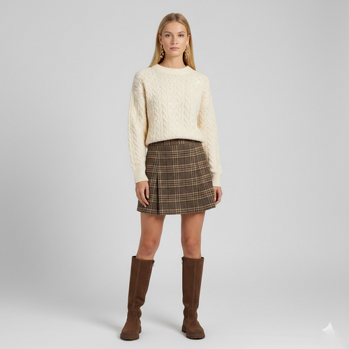 Ensemble à maille torsadée à carreaux pour femme