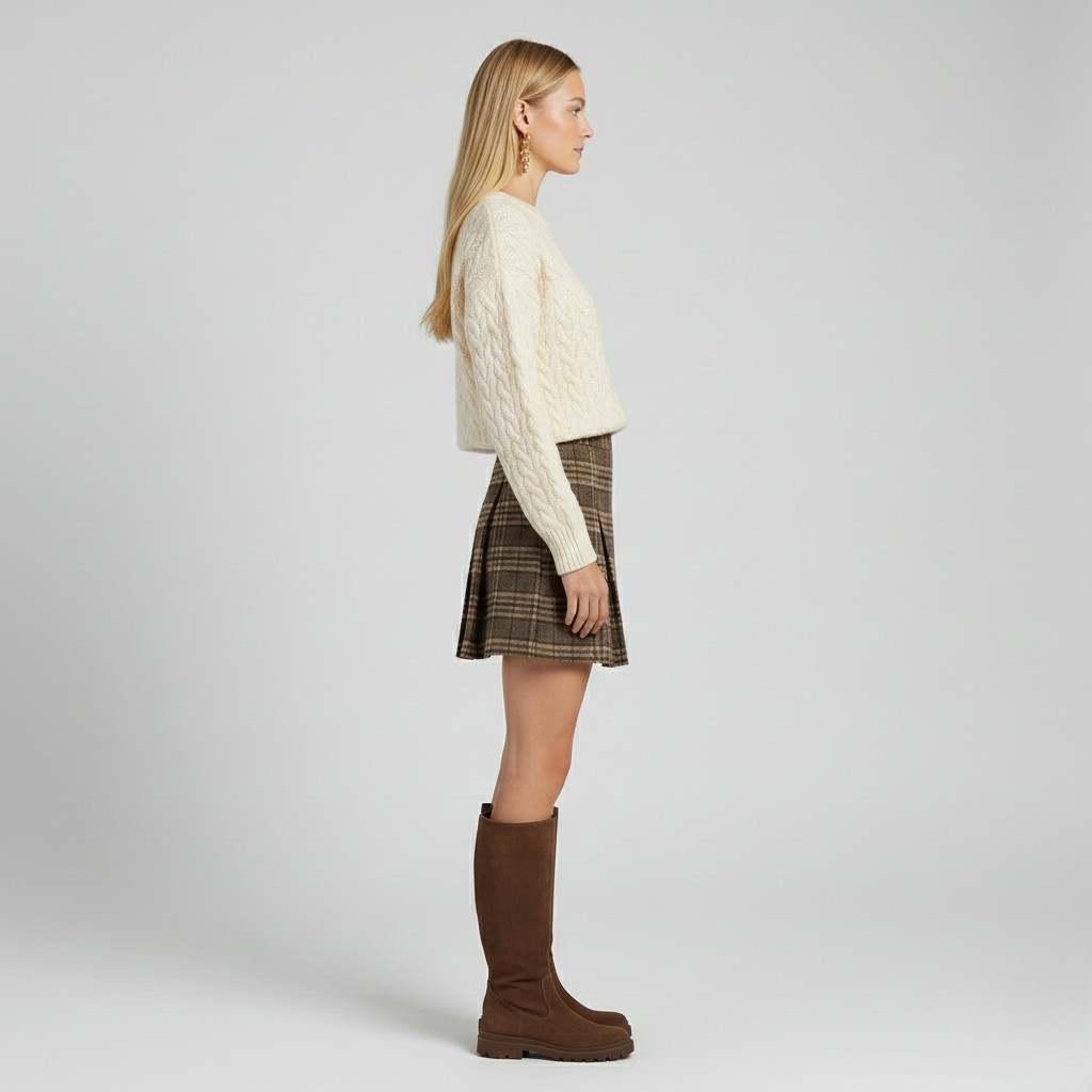 Ensemble à maille torsadée à carreaux pour femme