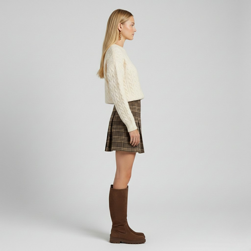 Ensemble à maille torsadée à carreaux pour femme