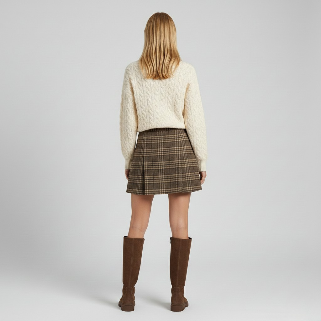 Ensemble à maille torsadée à carreaux pour femme