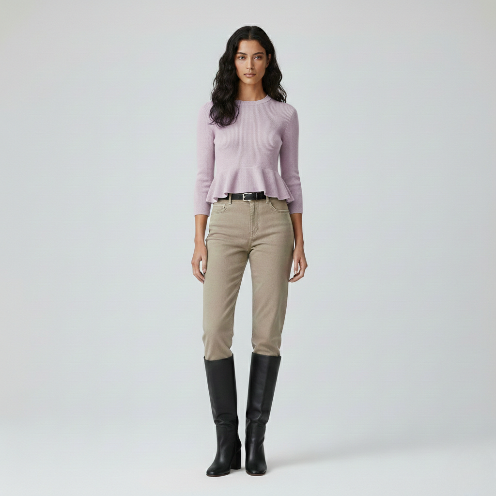 Pull à côtes à basque pour femme