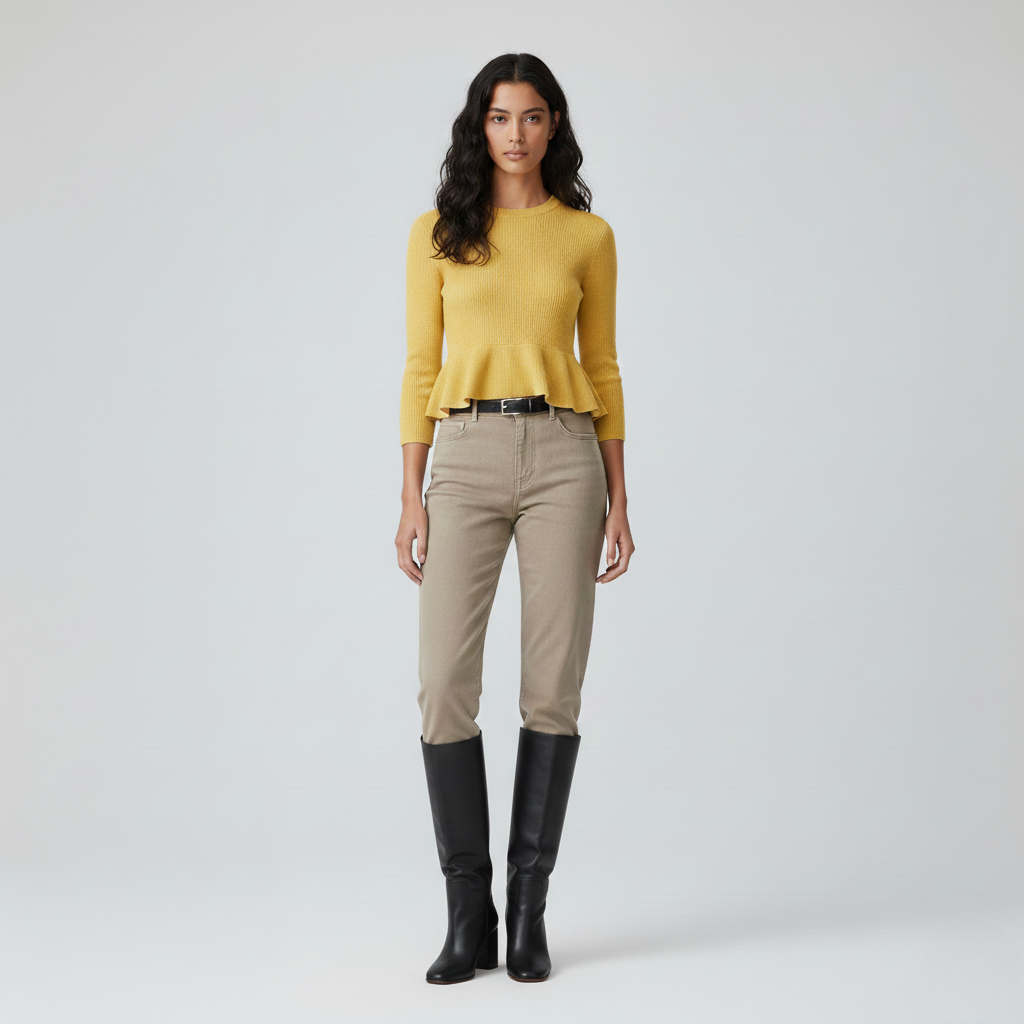 Pull à côtes à basque pour femme