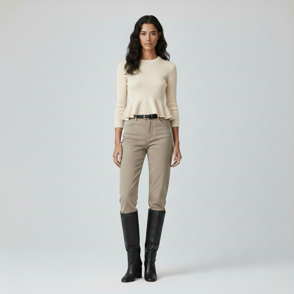 Pull à côtes à basque pour femme